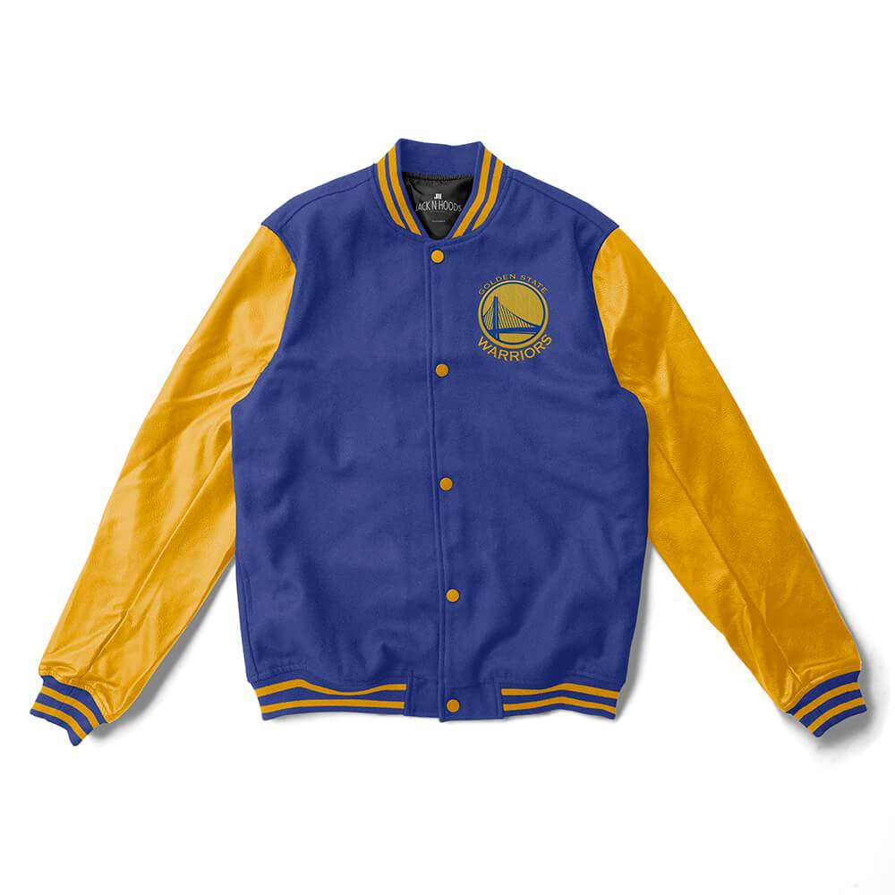 GOLDEN STATE WARRIORS Snap Down Varsity Franchise Jacket BLUE & GRAY L XL  2X NBA