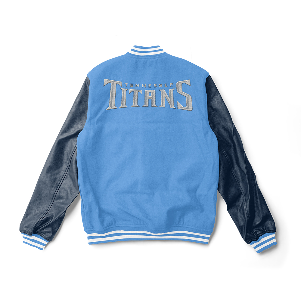 Maker of Jacket Sports Leagues Jackets NFL Team Tennessee Titans Brown and Navy Varsity