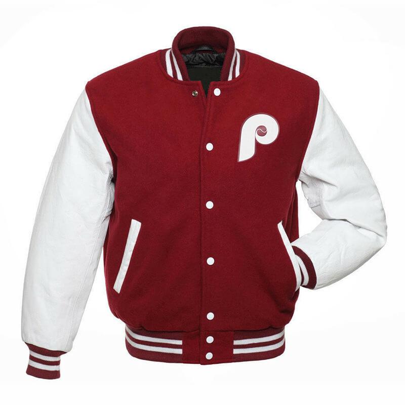 Two Tone Philadelphia Phillies Varsity Black and Red Jacket - Jackets  Masters